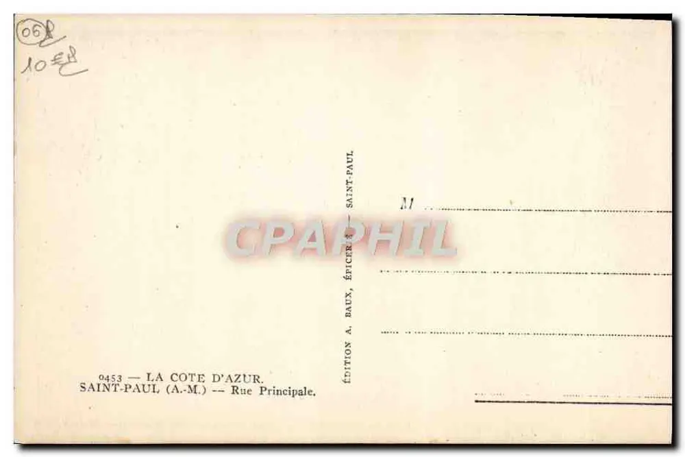 Saint-Paul-la-Côte d'Azur — Rue Principale — Edição A. Baux - Verso