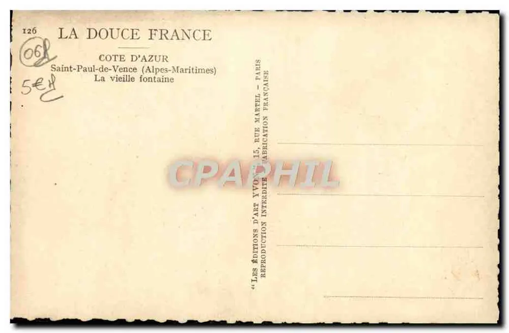 Saint-Paul-de-Vence — Die alte Fontäne — Les Éditions d'Art Yvon, Paris - Rückseite
