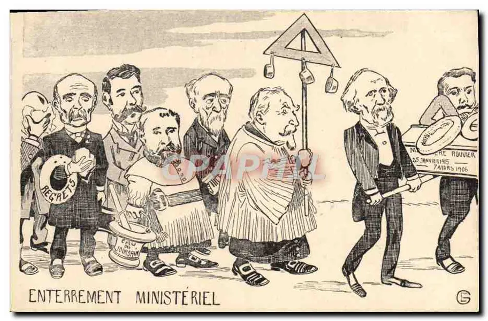 Ministerialer Bestattung — politische Karikatur — G. (unterschrieben) — datiert 7. März 1906 - Vorderseite