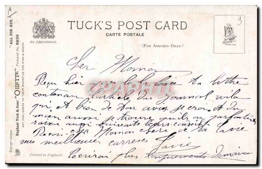 Verletztes Kind — Humoristische Ansichtskarte — Tuck's Post Card n°8639 - Rückseite
