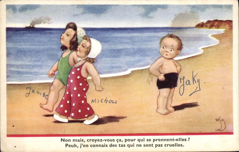 Kinder am Strand — Humorvolle Szene — Verlag unbekannt - Vorderseite