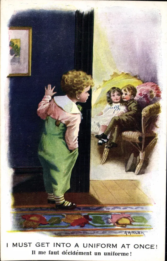 Kind vor einem Spiegel — Ich muss unbedingt ein Uniform anziehen! — Inter-Art Co. Nr. 1095 - Vorderseite