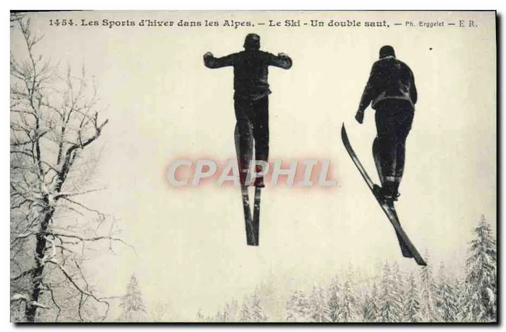 Winter-Sport in den Alpen — Ski — Ein Doppelsprung — Ph. Erggelet — E R. - Vorderseite