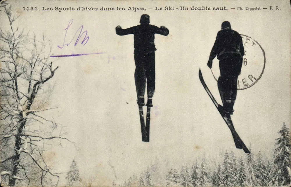 Winter-Sport in den Alpen — Ski — Ein Doppelsprung — Ph. Ergelet — E.R. - Vorderseite