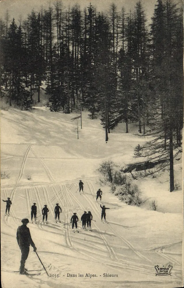 In den Alpen - Skifahrer — E. Beyraud, Verleger, Chambéry, n°2035 - Vorderseite