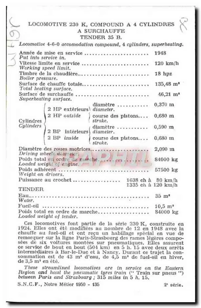 Locomotiva 230 K — Série 230 K - Verso