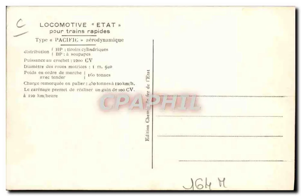 Locomotiva « ETAT » — Tipo « PACIFIC » aerodinâmica — Edição Ferrovia Estatal - Verso