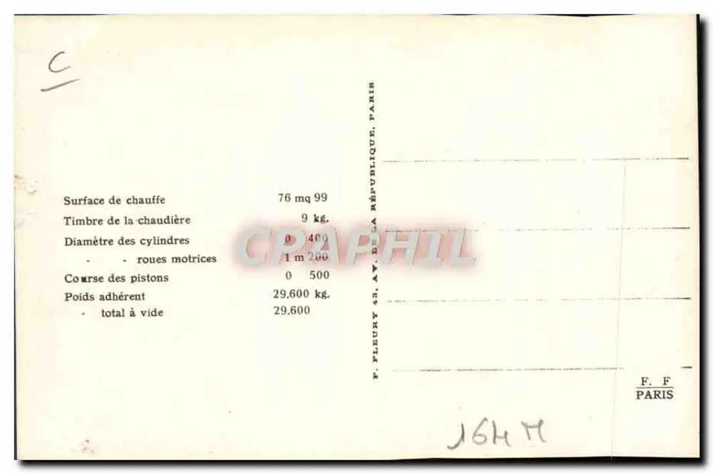 Locomotiva francesa — Máquina-tendente N° 30.021 — Estado - Verso