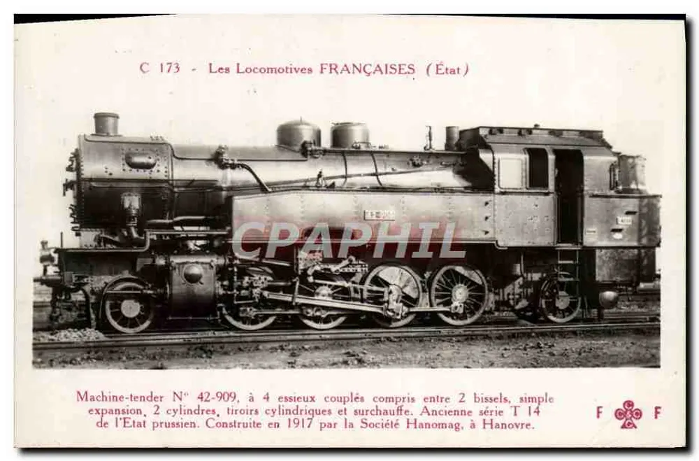 Máquina-tendente N° 42-909 — Série antiga T 14 — Sociedade Hanomag, Hanover - Frente