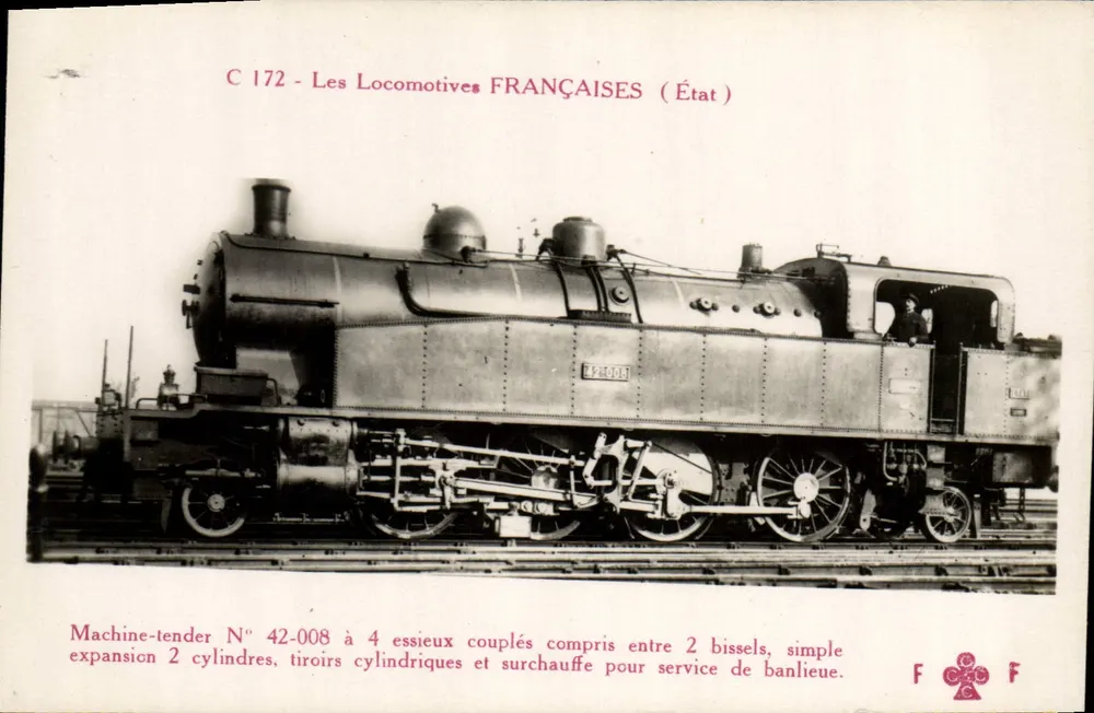 Máquina-tender N° 42-008 — As Locomotivas FRANÇAISES (Estado) — F. FLEURY & Cie - Frente