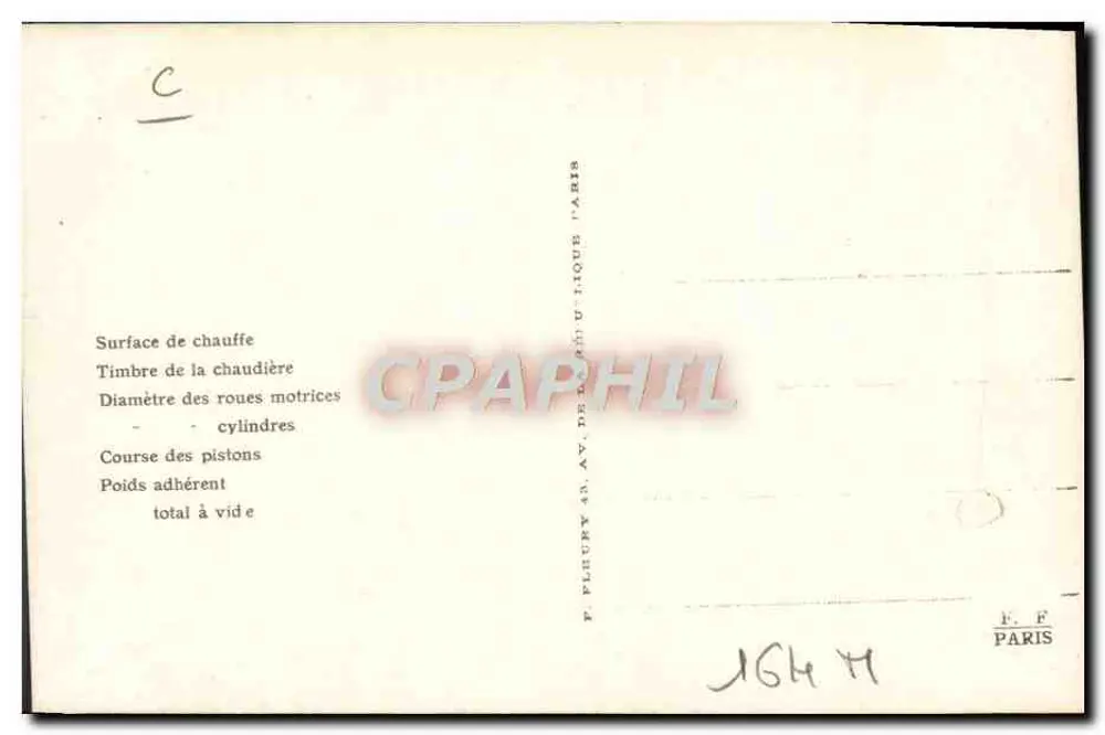 Máquina-tender N° 42-008 — As Locomotivas FRANÇAISES (Estado) — F. FLEURY & Cie - Verso