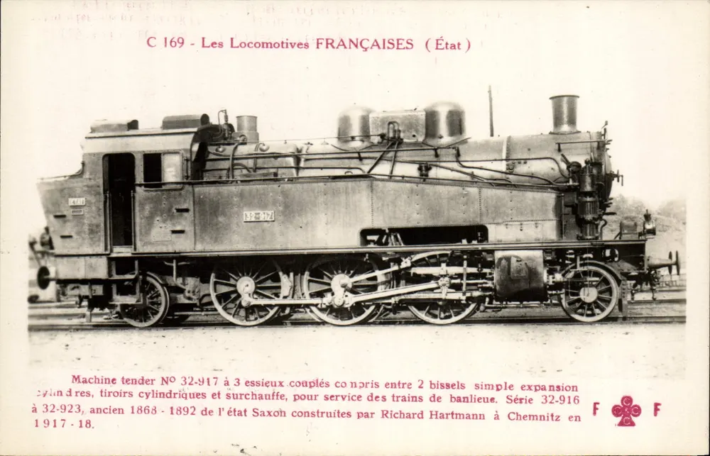 Locomotiva francesa — Série 32-916, máquina tender N° 32-917 — editor F. F. Paris - Frente