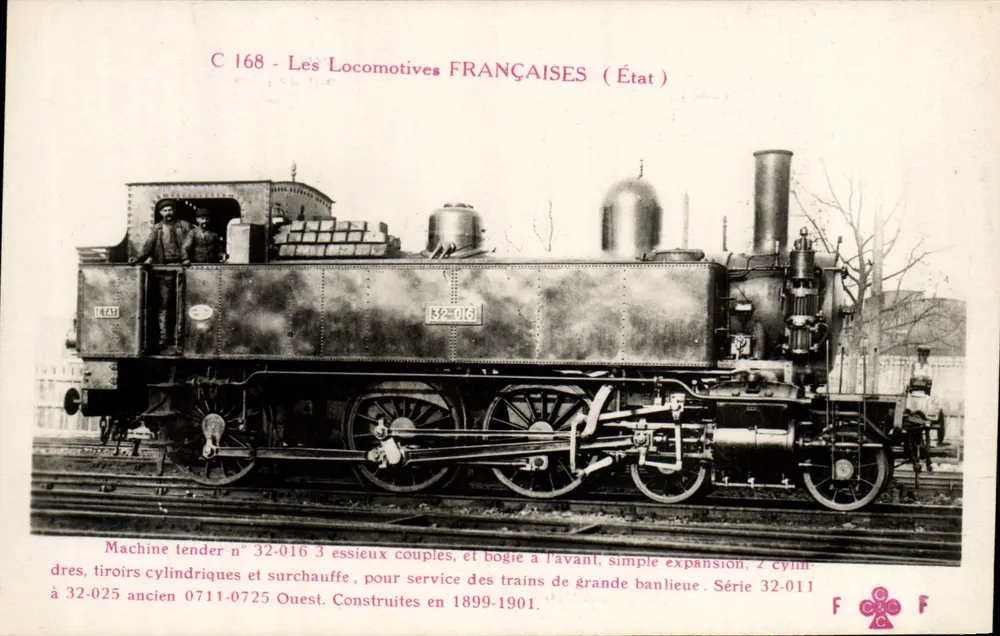 Locomotiva n° 32-016 — Série 32-011 — Estado (C 168) — Editor F. Fleury, Paris - Frente