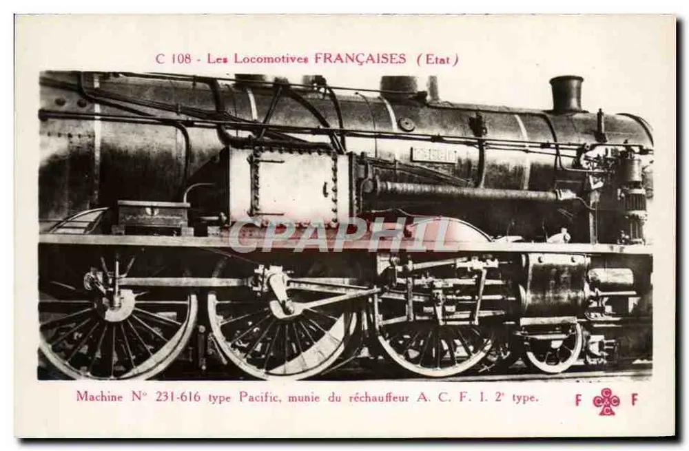 Locomotiva francesa n° 231-616 — tipo Pacific — aquecedor A.C.F. 1º tipo — série C 108 - Frente
