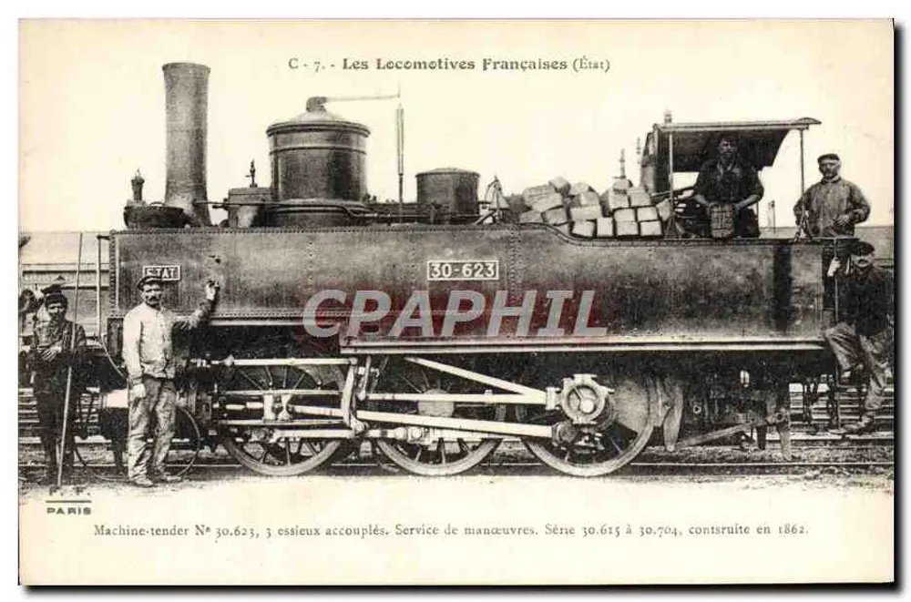 Mecânico de máquina N° 30.623 — 3 eixos acoplados — As Locomotivas Francesas (Estado) - Frente