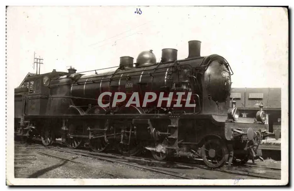 Locomotiva P.O. MIDI D 62 — Máquina 3008, composta com 4 cilindros, tipo Pacific — Edições F. Fleury, Paris - Frente