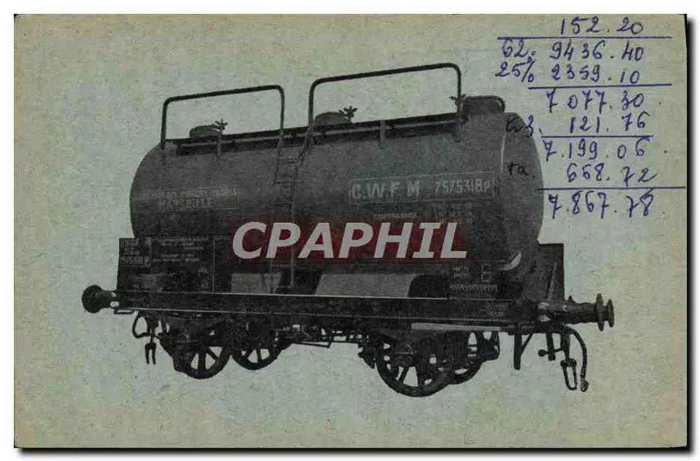 Vagão-cisterna C.W.F.M. 7575318p — Compagnia dos Vagões-Cisternas de Marselha - Frente