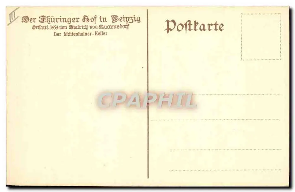 Caverna de barricas — Castelo de Lichtenhainer — editor não identificado - Verso