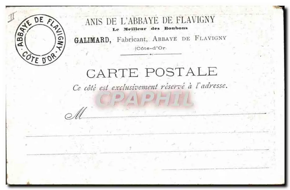 Abbaye de Flavigny — Cloître extérieur. Salles d'Expédition des Anis. Photo-Abbaye, 6e Série, N° 2. - Rückseite