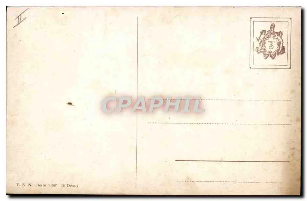 Porto de pesca ao entardecer — barcos a vela e gaivotas — T.S.N. Série 1156 (6 Dess.) - Verso