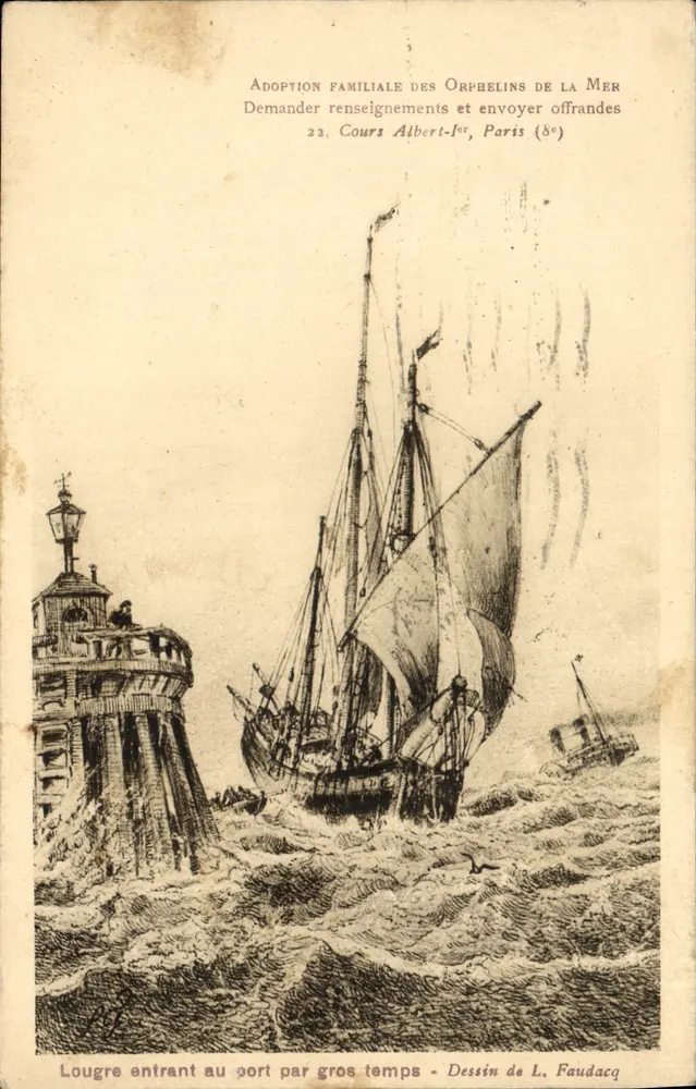 Ein Lougre, der in den Hafen bei stürmischem Wetter einfährt — Zeichnung von L. Faudacq — Verlag nicht sichtbar - Vorderseite