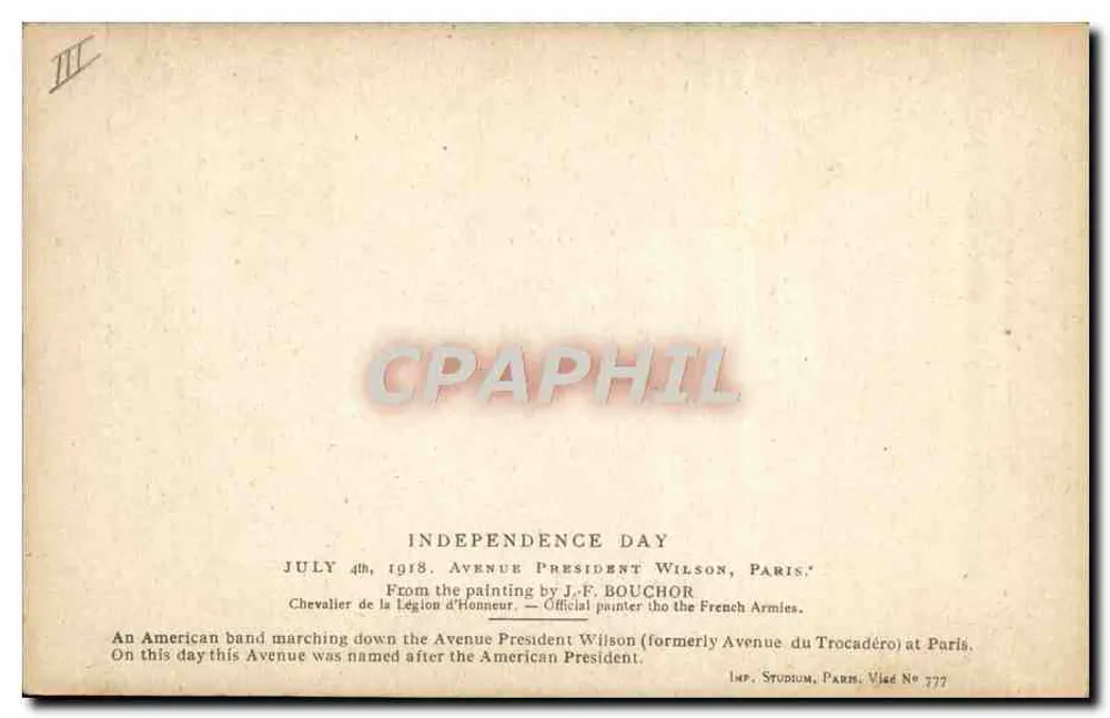 Independence Day — July 4th, 1918 — Avenue Président Wilson, Paris — J.-F. Bouchor - Rückseite