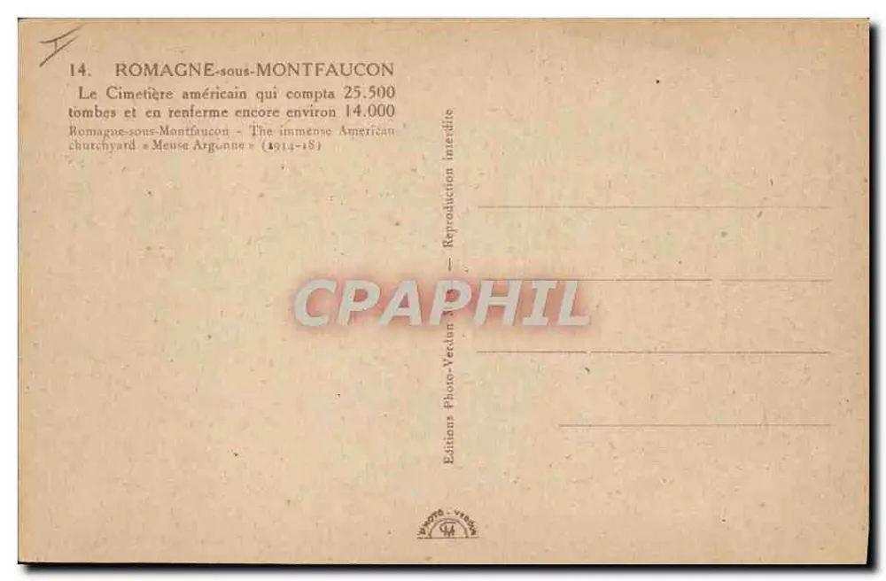 Amerikanischer Friedhof in Romagne-sous-Montfaucon — Verlag: Editions Photo-Verdon - Rückseite