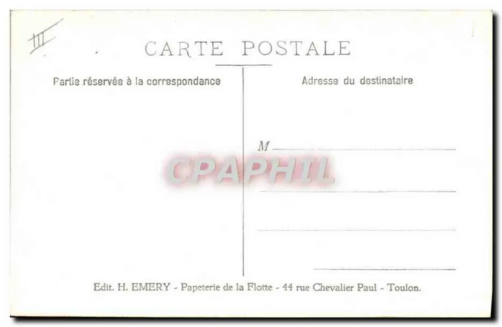 Canhão de um navio de guerra no mar — Editor H. EMERY, Toulon - Verso