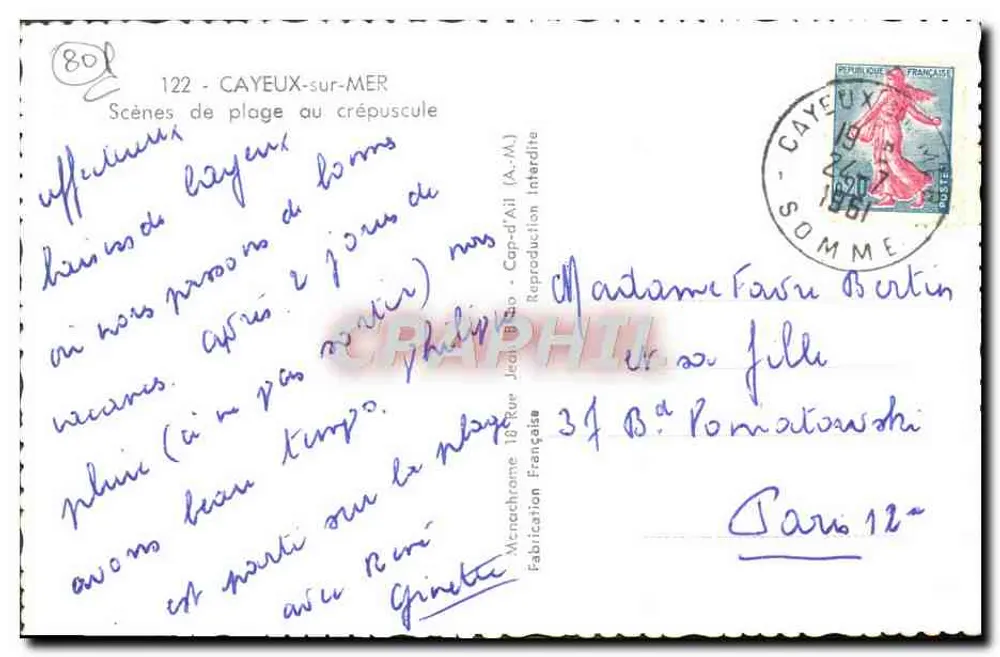 CAYEUX-sur-MER — Cenas de praia ao entardecer — Jean Bado - Cap-d'Ail (A.-M.) - Verso