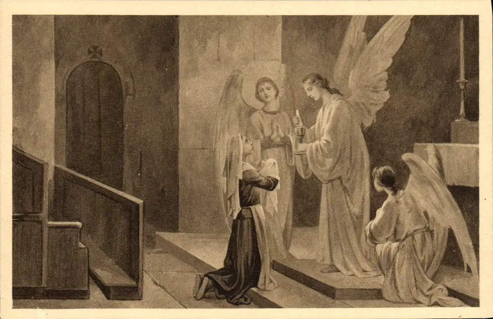 Notre-Dame du Lauz (Hautes-Alpes) — Die Ehrwürdige Selige empfängt die Kommunion durch Engel — Eigentum der Missionare - Vorderseite
