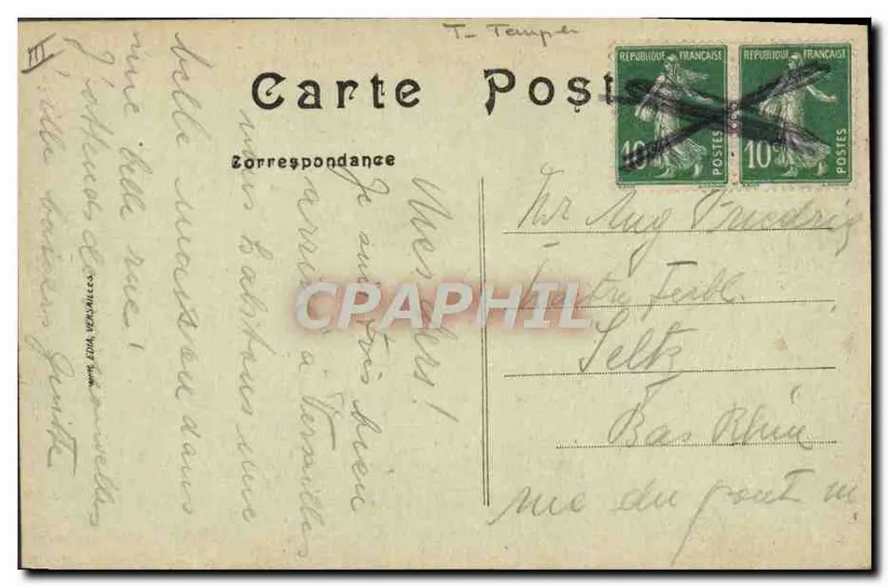 Versailles — A Rue Hoche e o Templo Protestante — editor desconhecido, n° 370 - Verso