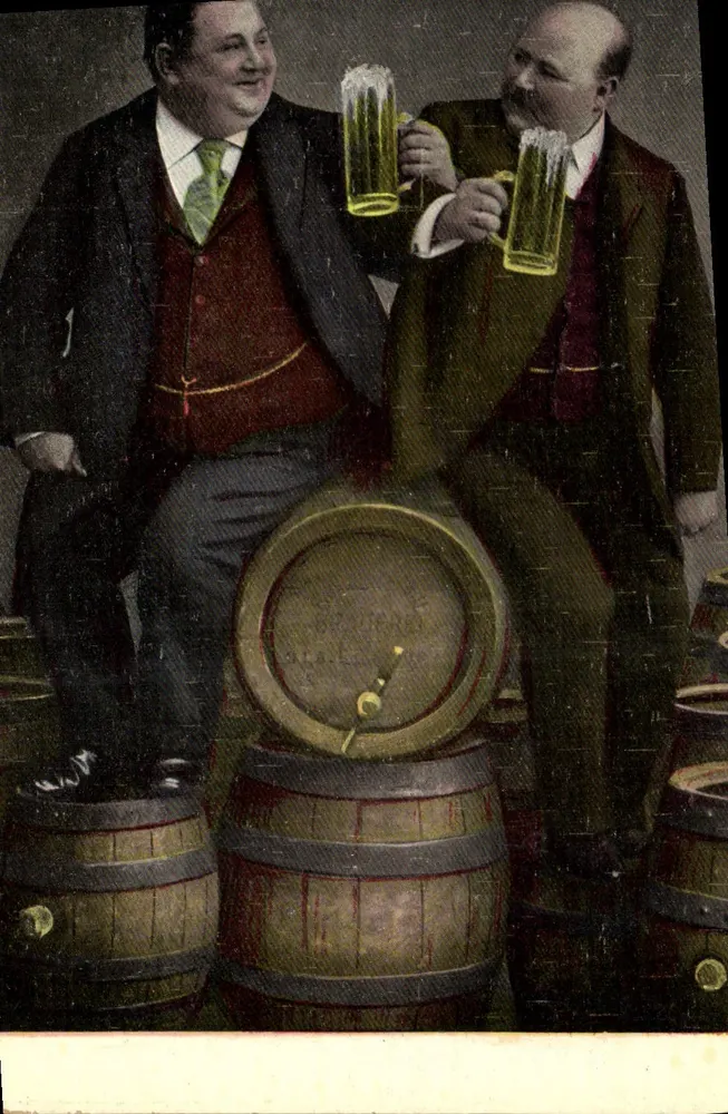 Twee mannen die bier drinken — scène van brouwerij — uitgever niet geïdentificeerd - Voorkant