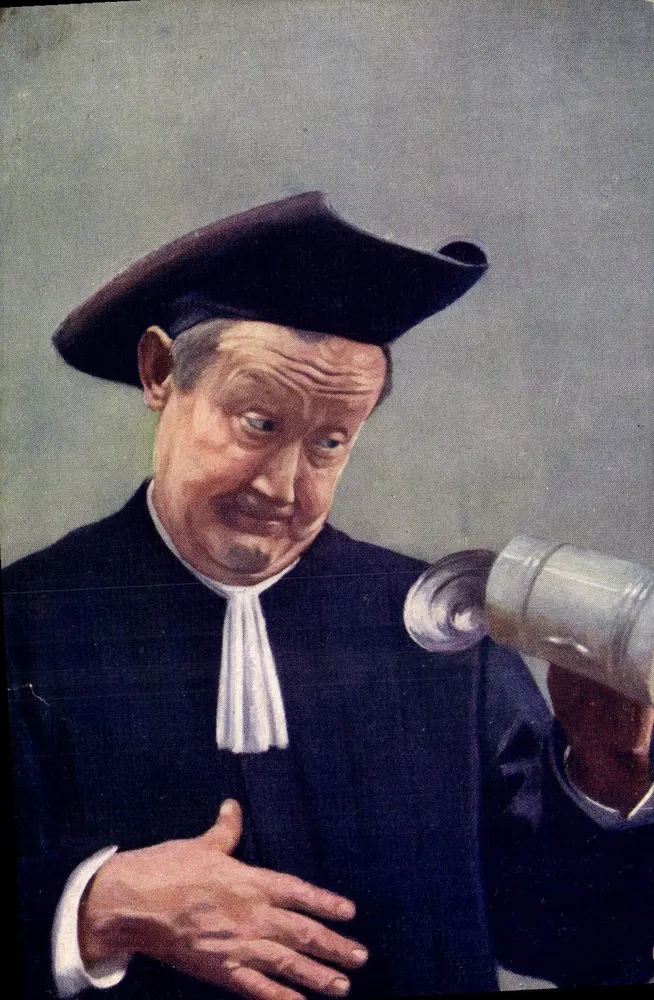 Prediger mit akustischem Horn — humorvolle Illustration — Tuck's Post Card, n° 11 - Vorderseite