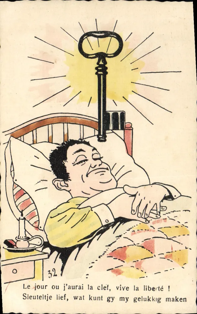 Homem dormindo — chave luminosa — P. J. Bruxelas - Frente