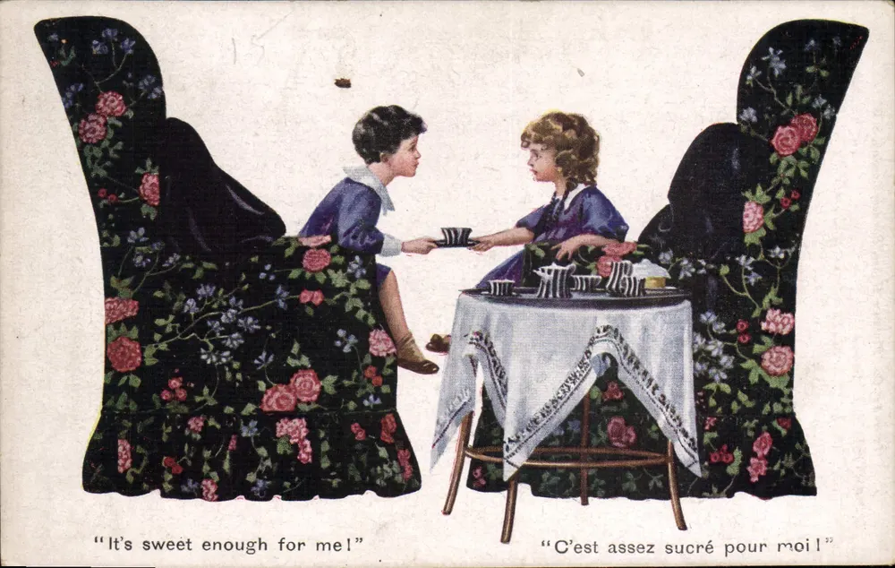 Zwei junge Mädchen am Tee-Tisch — Inter-Art Co. — Serie 'ARTISTIQUE' n°1942 - Vorderseite
