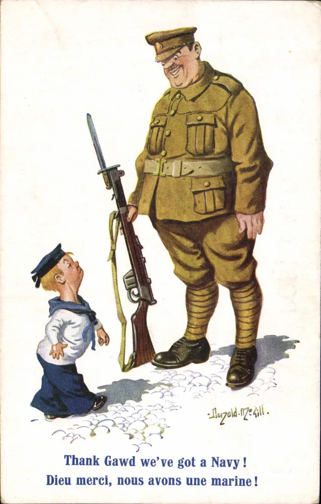 Britischer Soldat und kleiner Seemann — humoristische Karikatur — Harold Mc Gill - Vorderseite