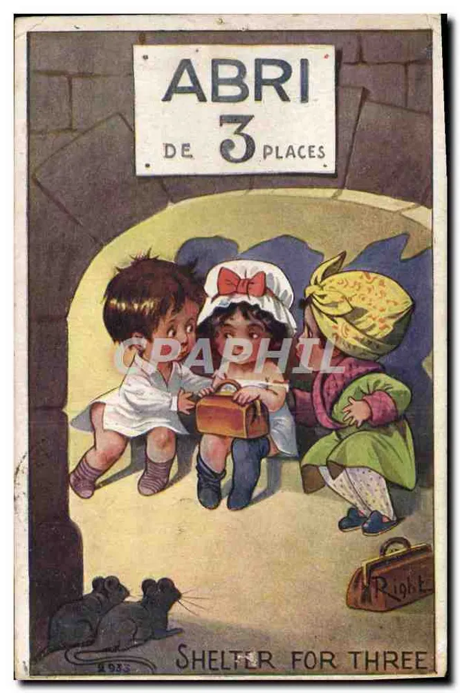 Kinder in einem Schutzraum — Schutzraum für 3 — Illustration von Right - Vorderseite