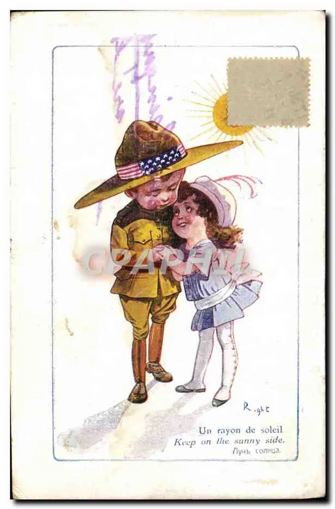 Niño en uniforme americano y niña en vestido — ilustración — R. right, n° 2678 - Anverso