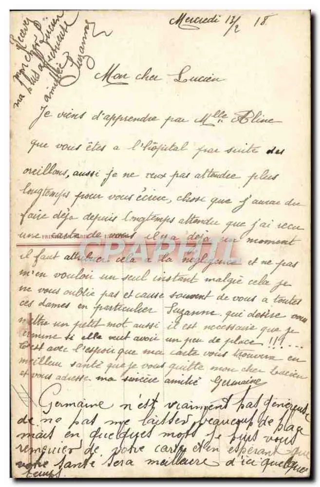 Criança em uniforme militar oferecendo uma margarida a uma menina — R. Right, n° 2659 - Verso