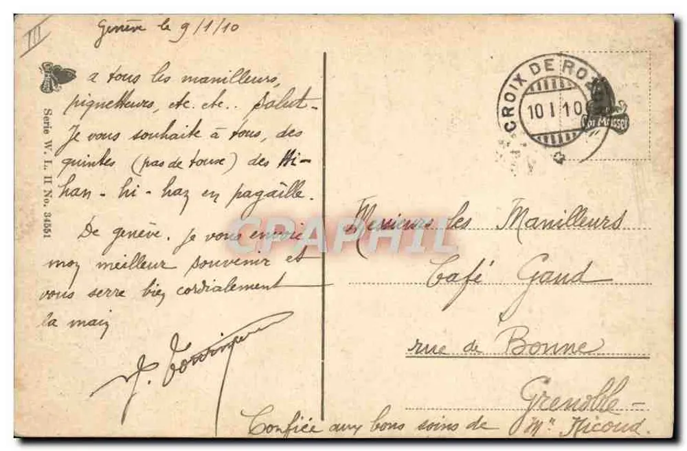 Zwei Kinder auf einem Schlitten — Ansicht von Grindelwald — Verlag Helvetia, Serie V. L. II, Nr. 3451 - Rückseite