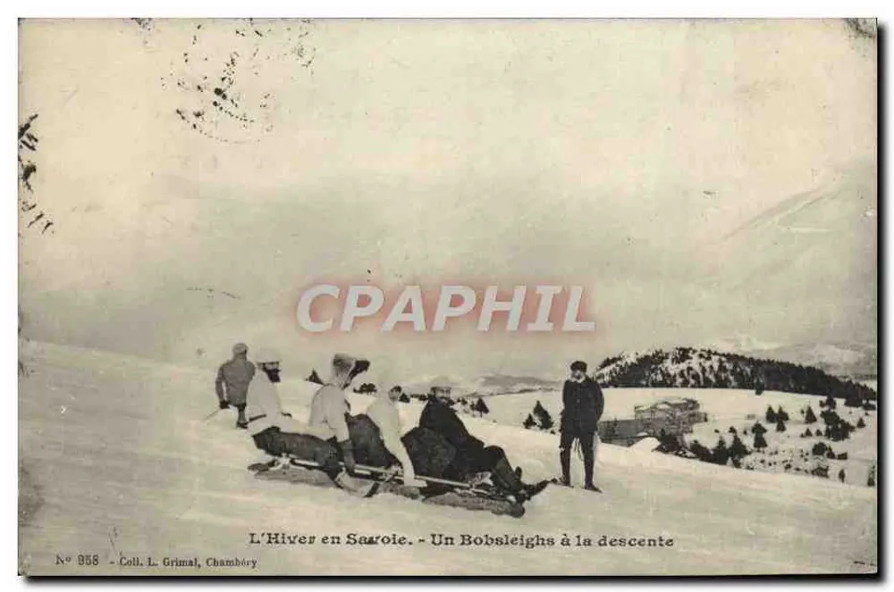 Winter in Saône - Ein Bobwagen beim Abstieg - Coll. L. Grimal, Chambéry - Vorderseite