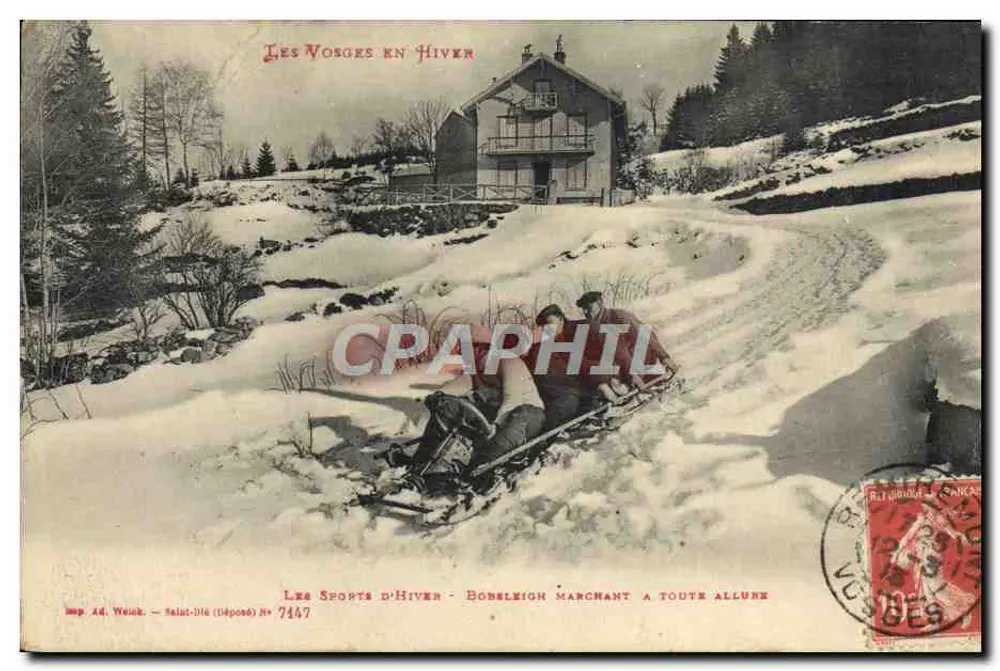 Winter-Sport – Schlitten fährt mit voller Geschwindigkeit — Imp. A. Weink, Salais-Dié (Dept. 74) Nr. 7447 - Vorderseite