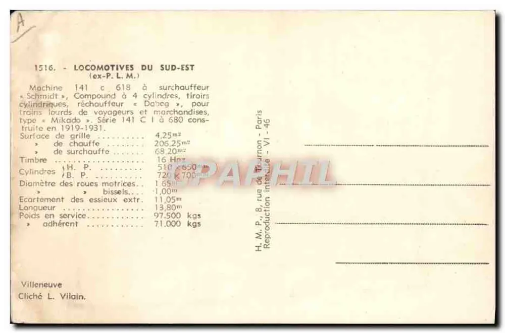 Locomotief 141 C 618 — Serie 141 C — Zuid-Est (ex-P.L.M.) - Achterkant
