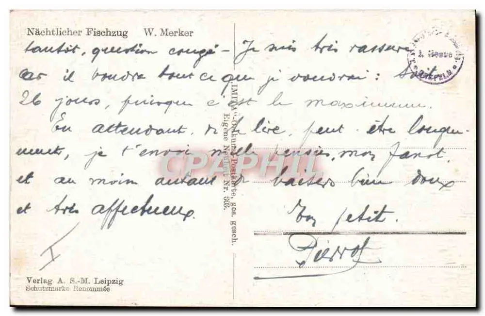 रात के मछली पकड़ना — W. Merker — प्रकाशक A. S.-M. लेप्जिग - पीछे
