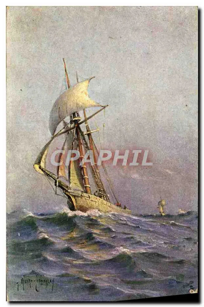 Navio a vela no mar — pintura — Tuck & Son, n° 14 - Frente