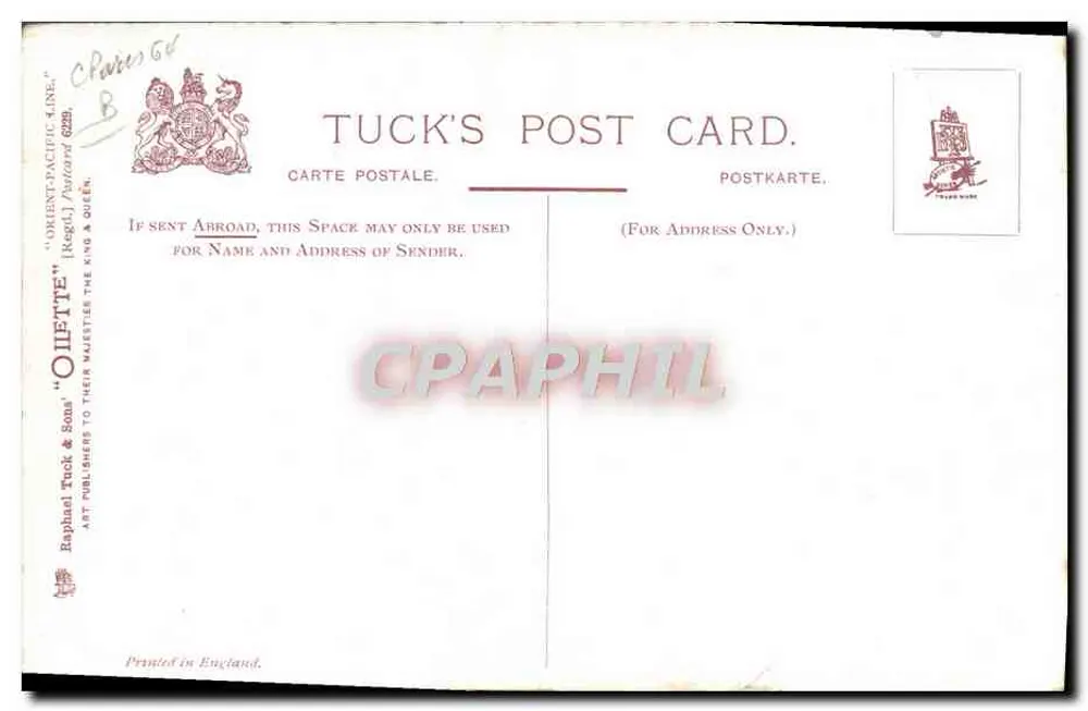 R.M.S. ORGTAWA — Orient-Pacific Line — Tuck's Post Card - Achterkant