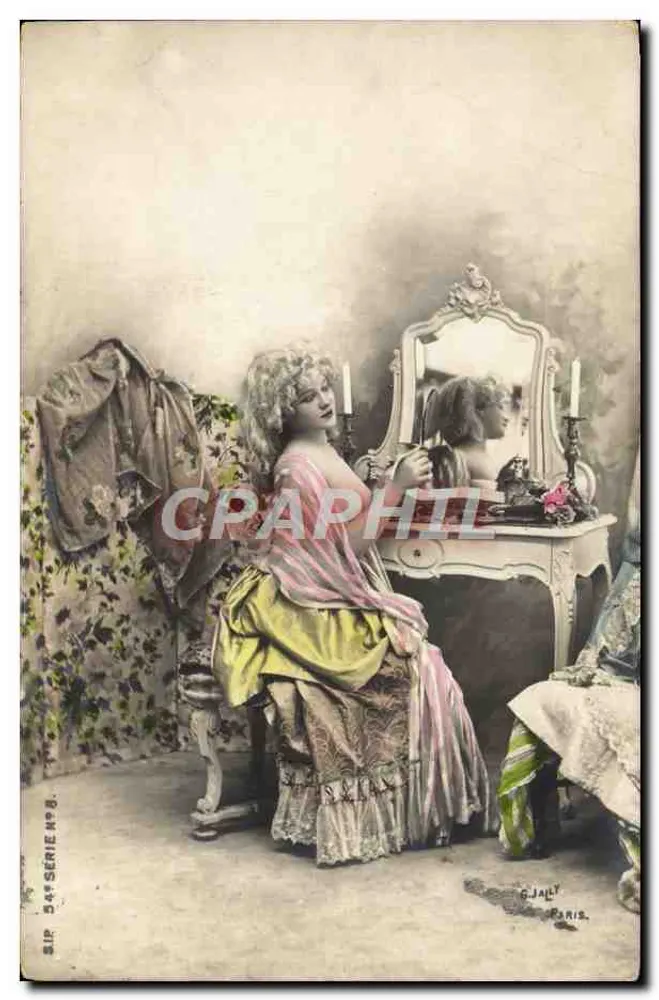 Jovem mulher diante de um espelho — cena de toalete — G. JALY, Paris, série n°8 - Frente