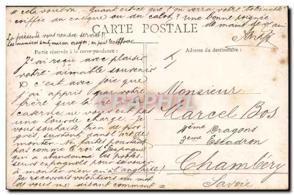 Soldado em uniforme — calendário da classe — Melle, n°184 - Verso