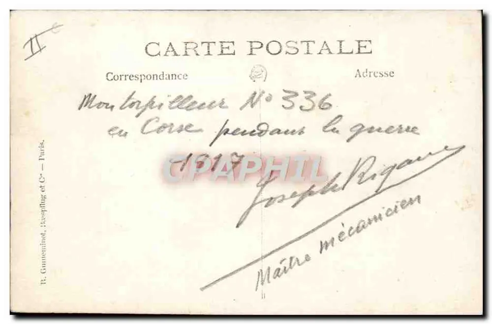 Kriegsschiff Nr. 336 — Korsika während des Krieges — R. Gantierinot, Vassplug et Cie — Paris - Rückseite