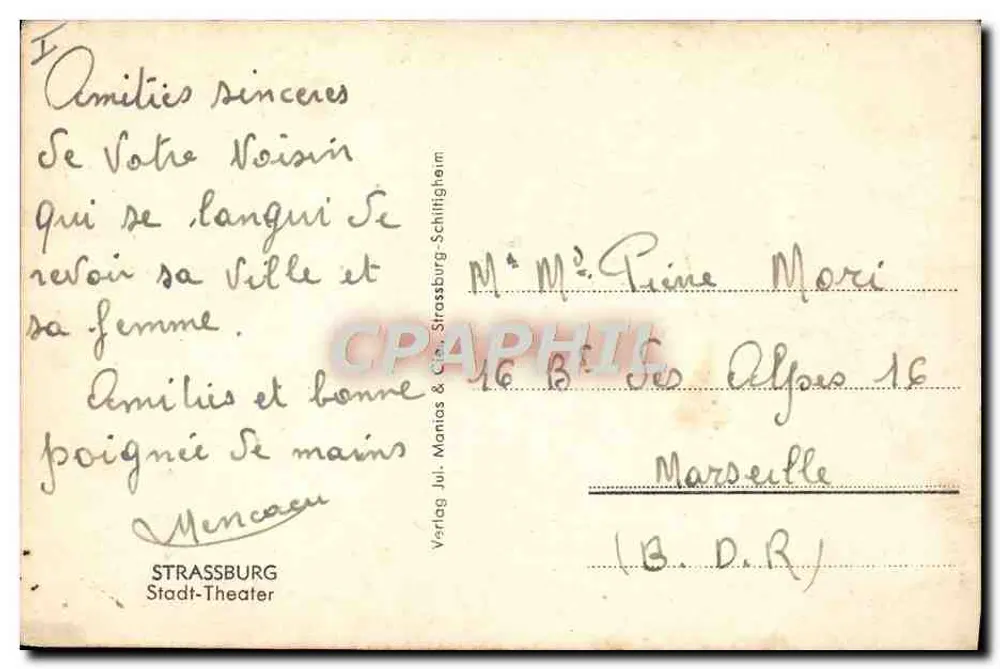 Estrasburgo - Teatro Cidade — editor Strassburg & Cie. n°223 - Verso
